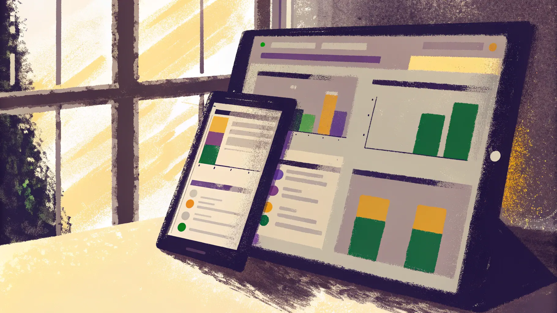 Modernt tidrapporteringssystem dashboard för byggföretag med mobil och desktop-vy